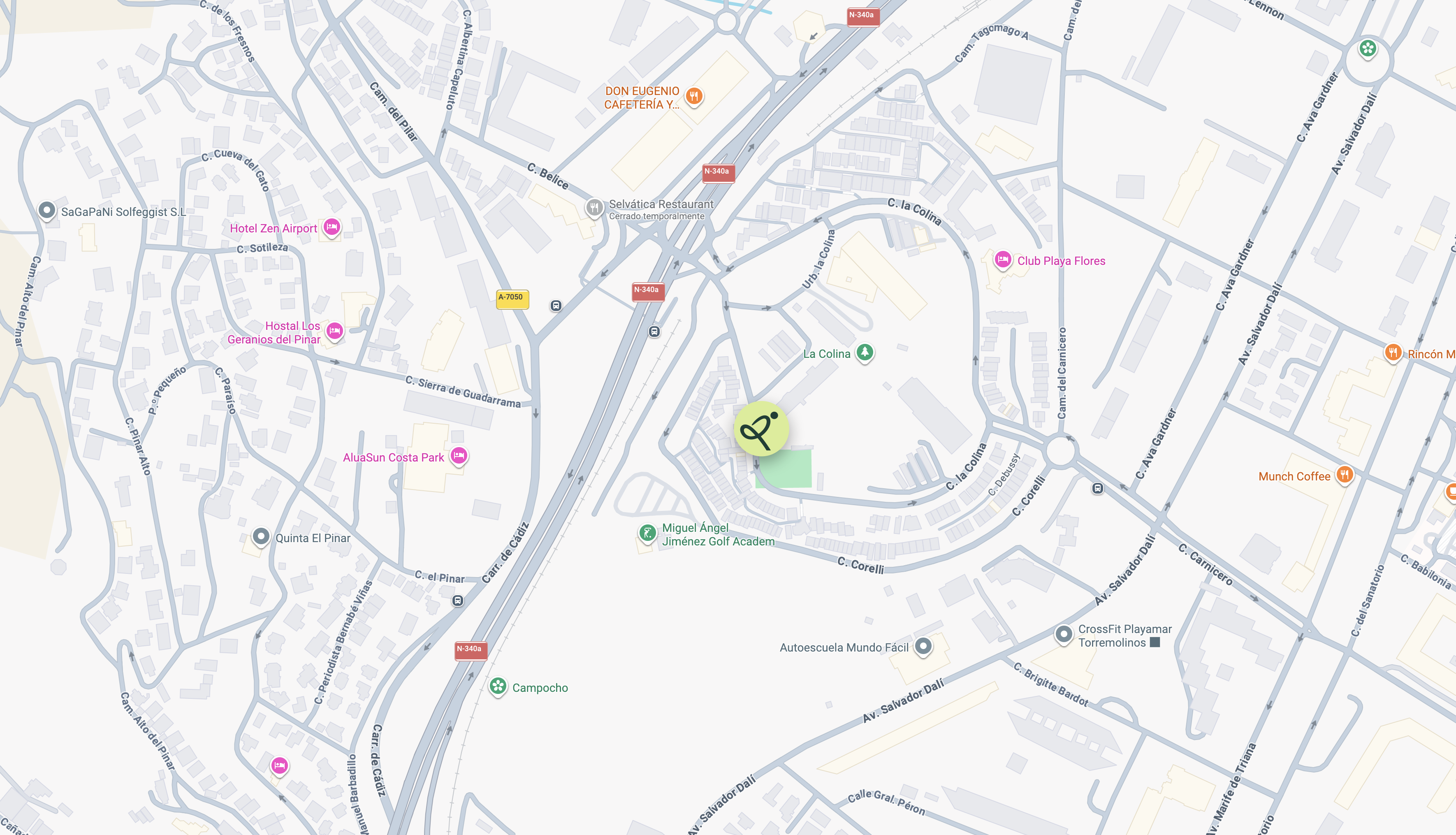 Mapa de La Colina Pádel en Torremolinos, con la ubicación del club señalada.